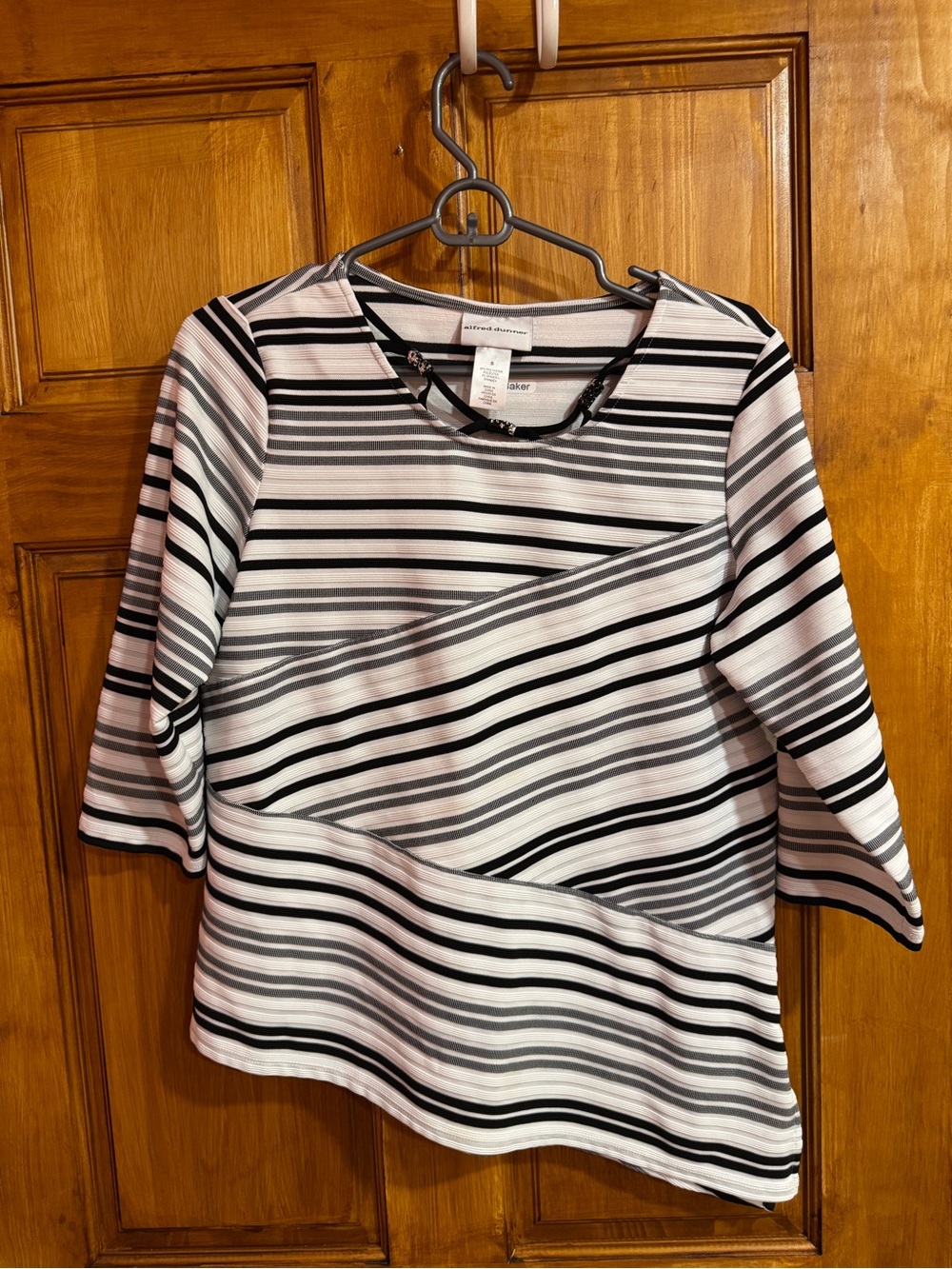 Alfred Dunner Black and White Striped Women's Top